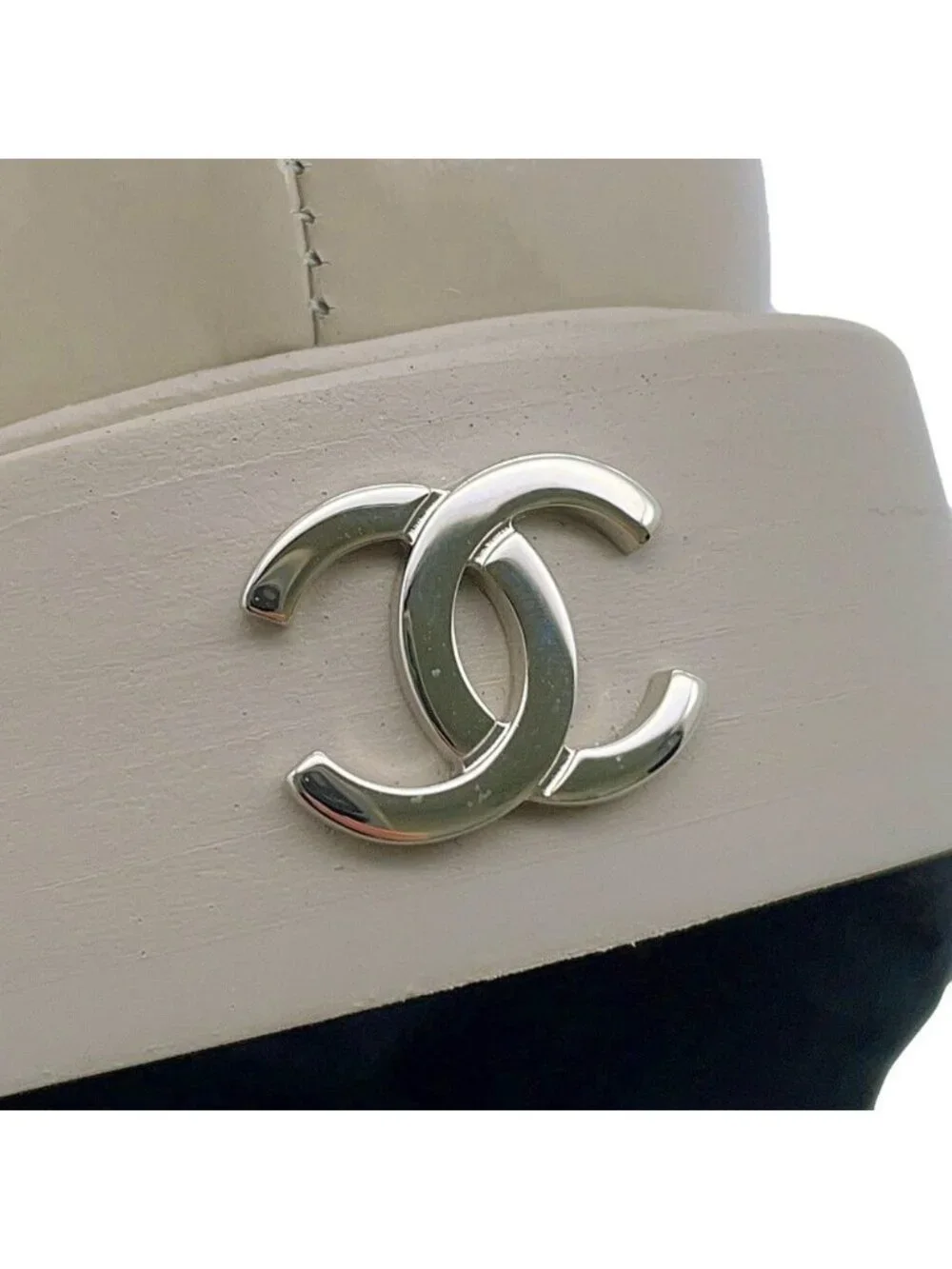 Chanel Loafers CC Logo Chain Patent Leather 37 Light Gray